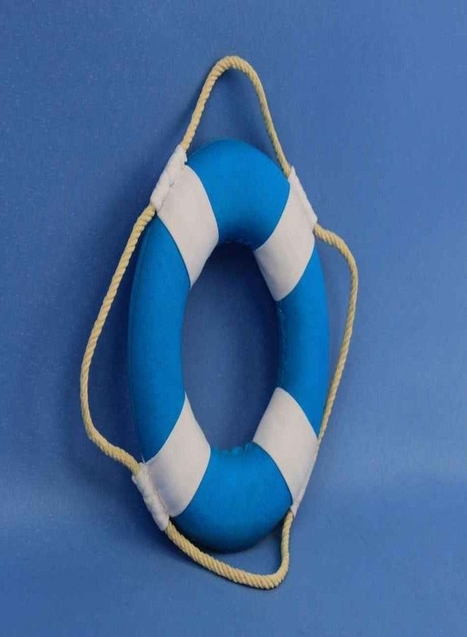 Handcrafted Nautical Decor طوق نجاة هامبتون البحري النابض بالحياة مع أشرطة بيضاء، أفكار لتزيين المنزل على الشاطئ، 6 بوصات، أزرق فاتح - Image 3